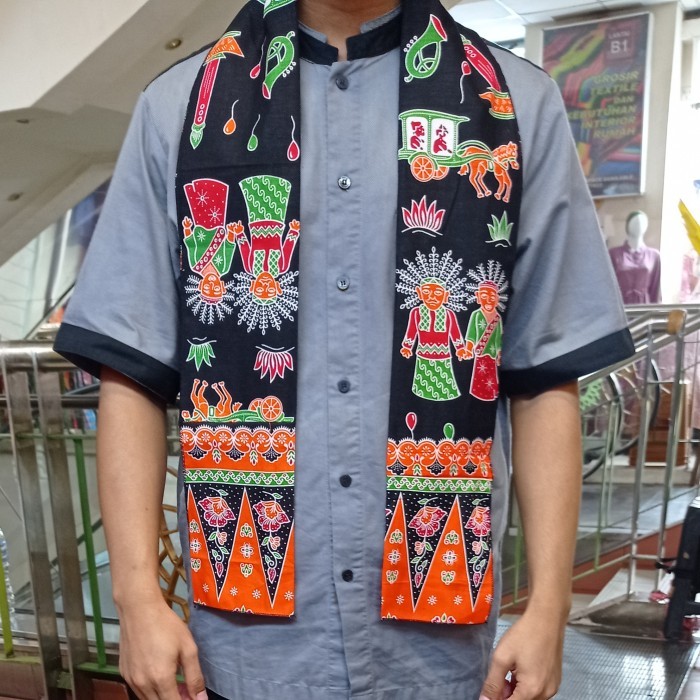Mark Cukin betawi / syal pria / selempang ondel - Hitam