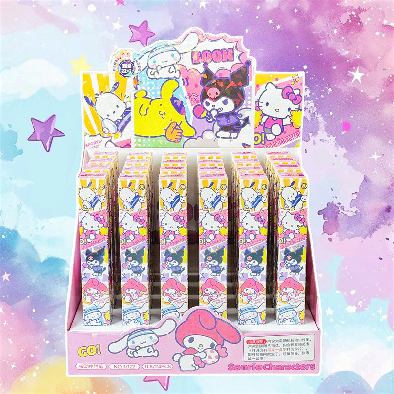 

24pcs Sanrio Gel Pen Surprise box Cute KT Kuromi Pochacco Melody 0.5mm Black Neutral Pen Gift Office Student Supplies Wholesale
