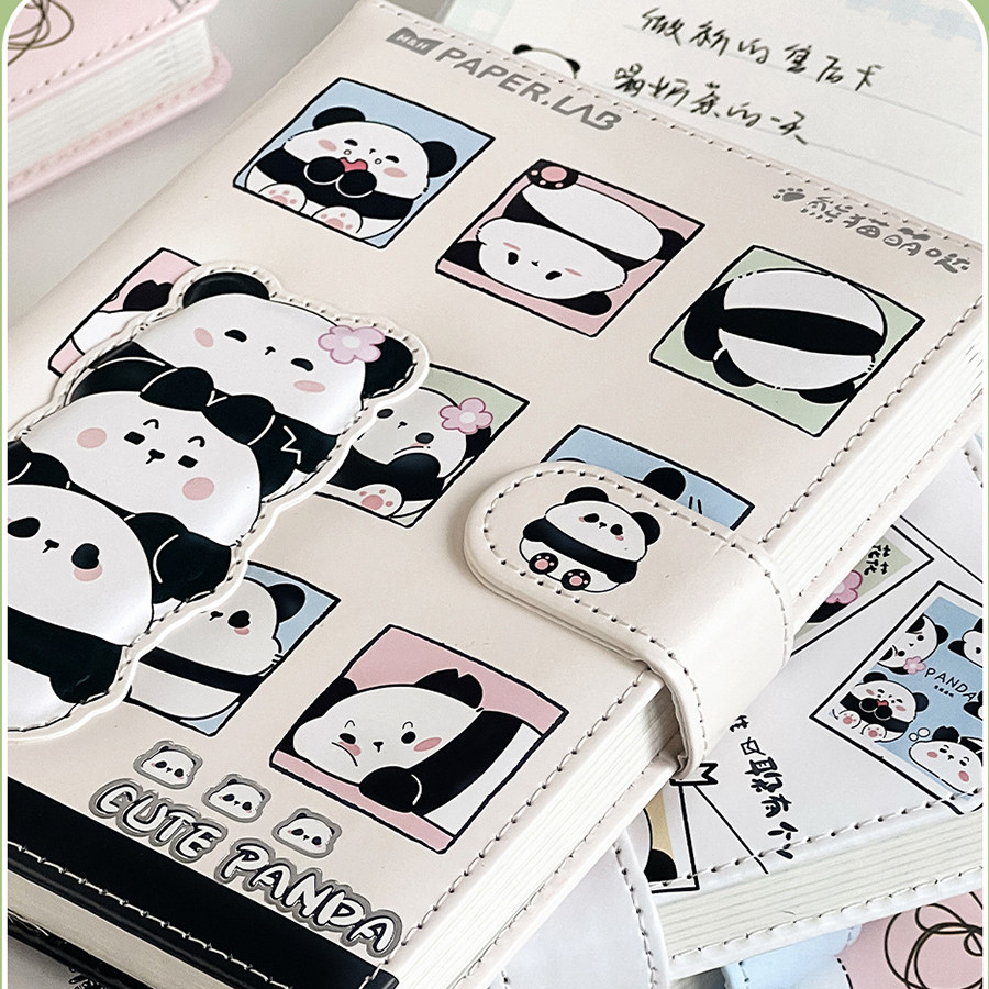 

cartoon panda theme notebook color page illustration soft leather magnetic buckle notepad children's cute diary