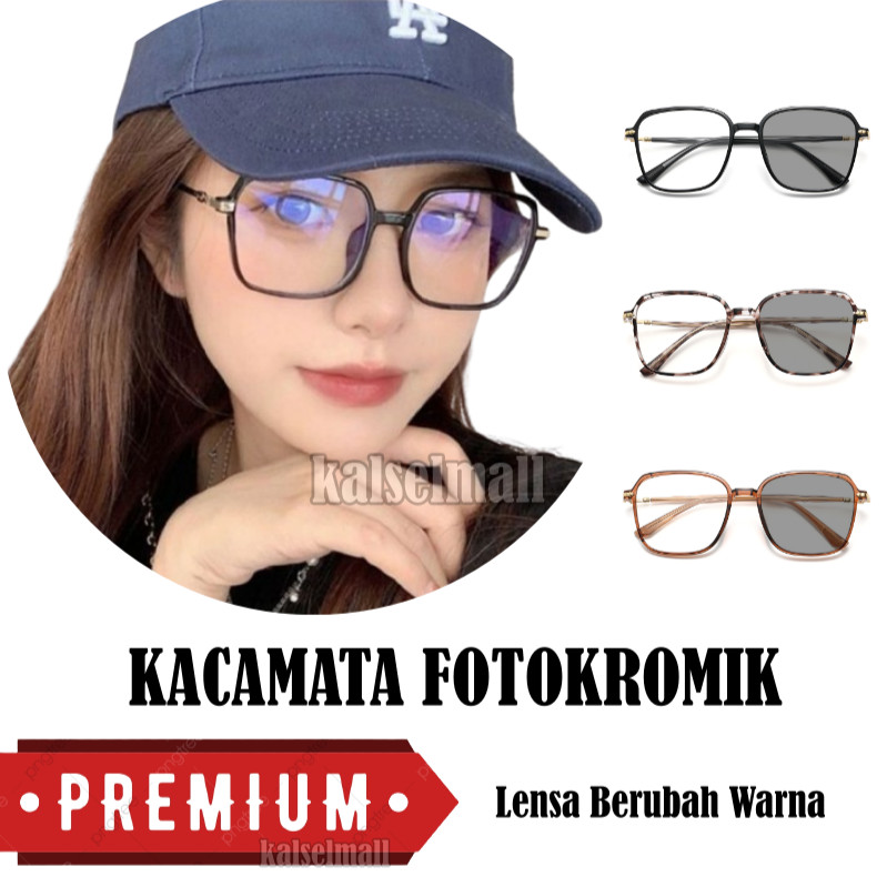 Kacamata Lensa Photocromic Pria Wanita Anti Radiasi Bingkai Titanium Desain Kotak Pelindung Mata dar
