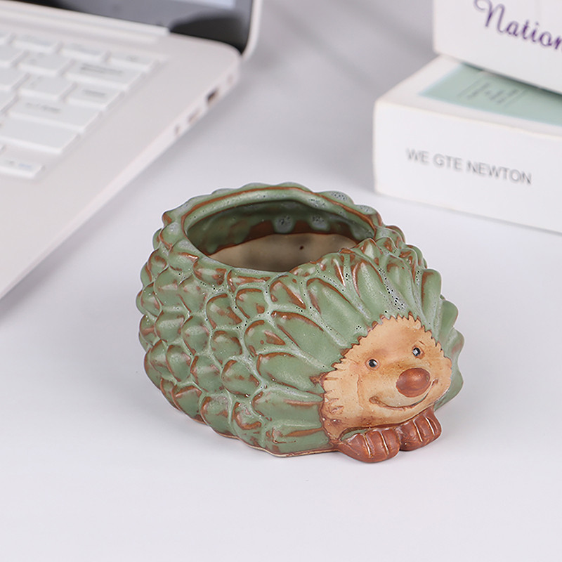 

1pc Ceramic Kiln Glaze Hedgehog Succulent Planter Garden Succulent Plant Pot Cute Bonsai Flower Pot Home Decor Flowerpot