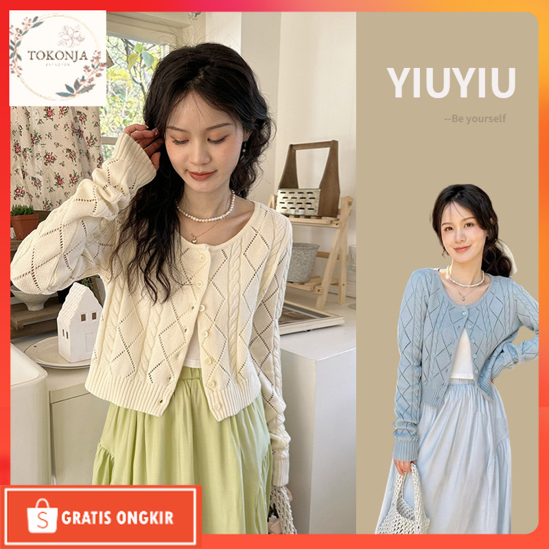 Cardigan Korea / YIU YIU Rajut - Import Cardigan Rajut Korea Wanita Lengan Panjang Outer Crop