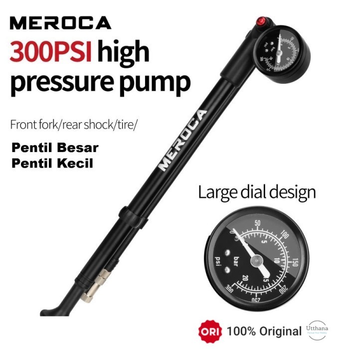 Meroca Pompa Fork Angin Sepeda Air Rear Shock 300 PSI Alloy Hitam