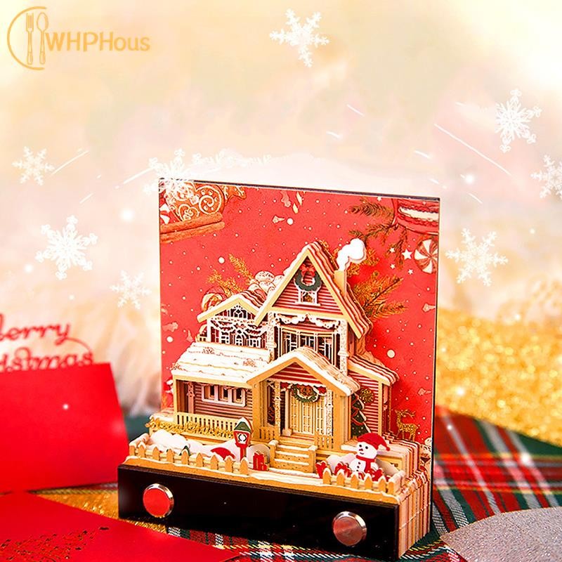 

Christmas Desk Calendar,2024 Calendar Memo Pad,Creative Desk Calendar DIY Notes Notepad,3D Art Calendar Paper Carving Gift House