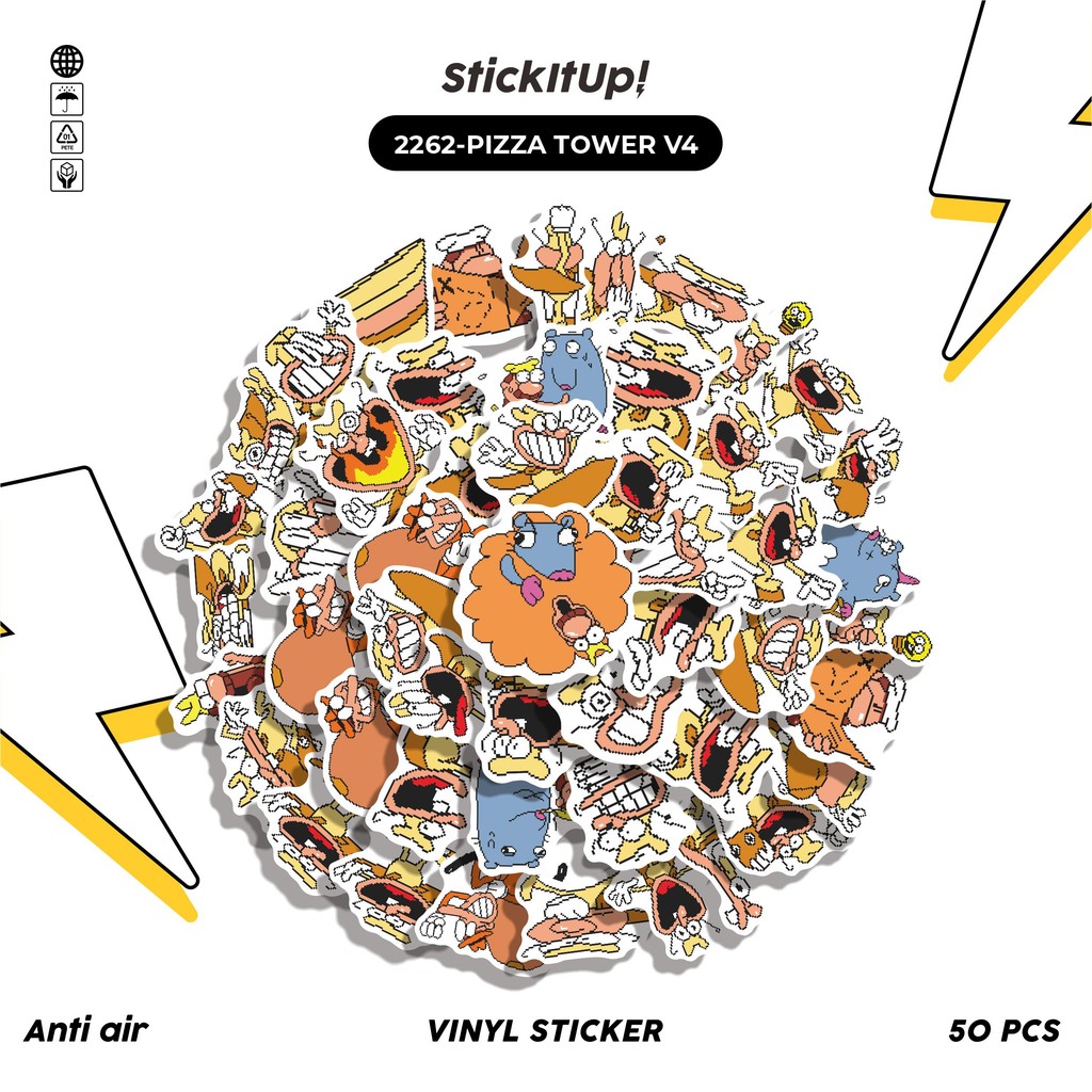 

COD✨ 50 Pcs Stiker Pack PIZZA TOWER V4 Lucu Aesthetic Vynil Waterproof untuk Freebies Sticker Buku Journal Casing HP Laptop