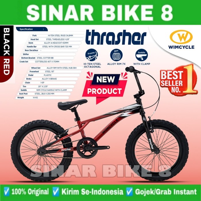 Sepeda BMX WIMCYCLE THRASHER X2 Ukuran 20 Inch Usia 8-12 Tahun