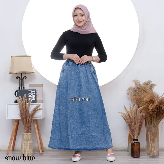 ✨NEW✨ -Rok Jeans Panjang Denim Rok Span Rok skrit Wanita Jumbo - Hitam, Standar