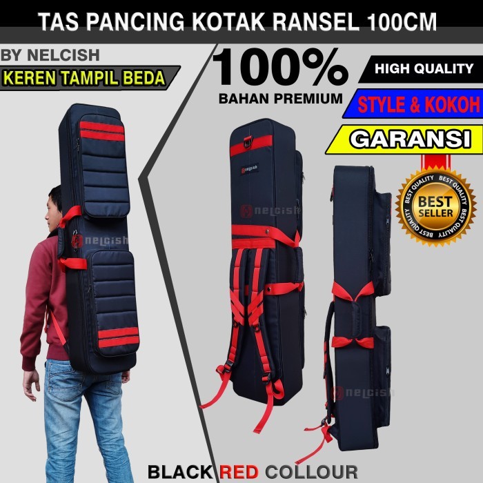 TAS JORAN PANCING HARD RANSEL 100CM TAS MANCING HITAM MERAH NELCISH