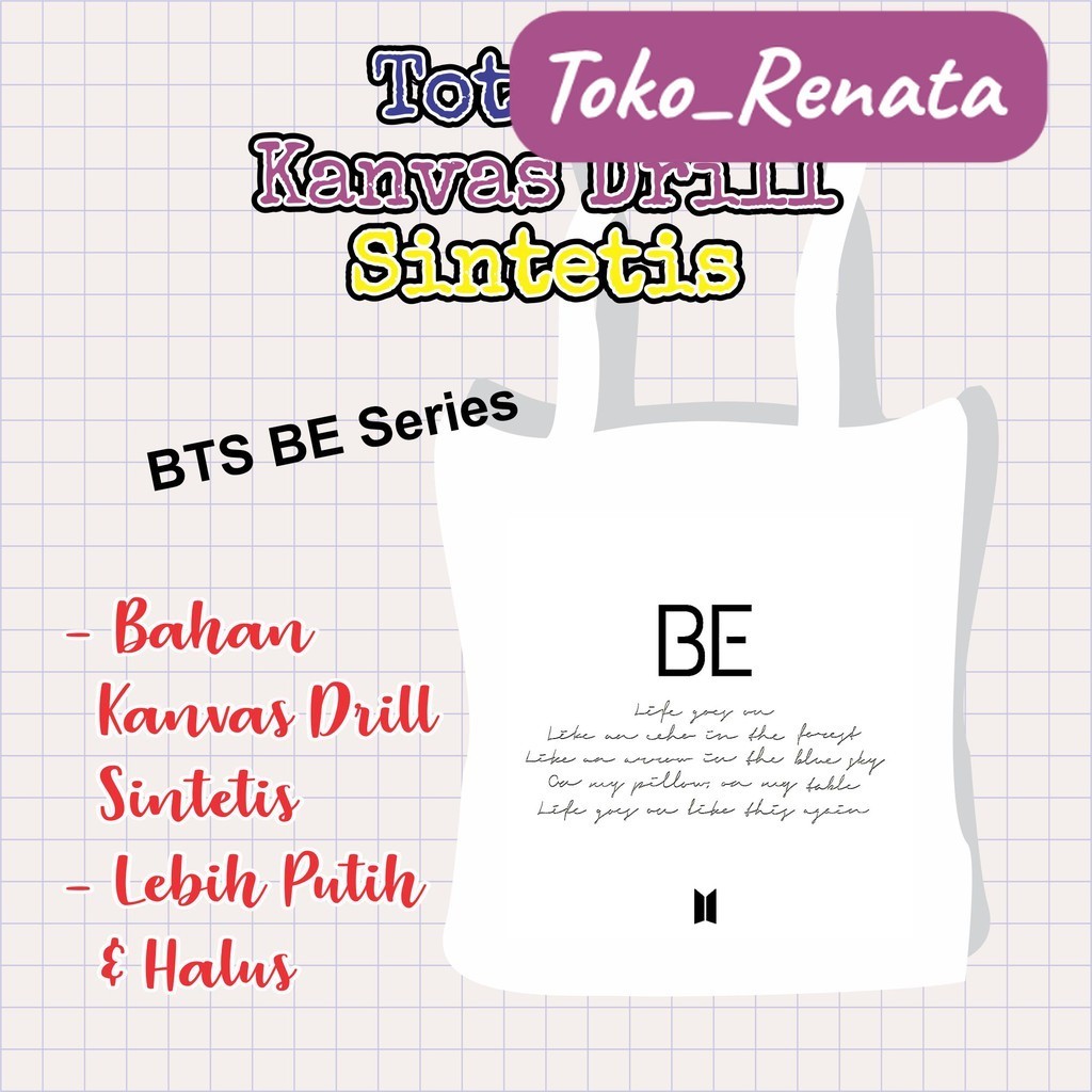 TOTEBAG BTS BE KANVAS DRILL ORI PADUDU TOTE BAG KANVAS COLLECTION PDD Tas Selempang Tas Murah Murah 