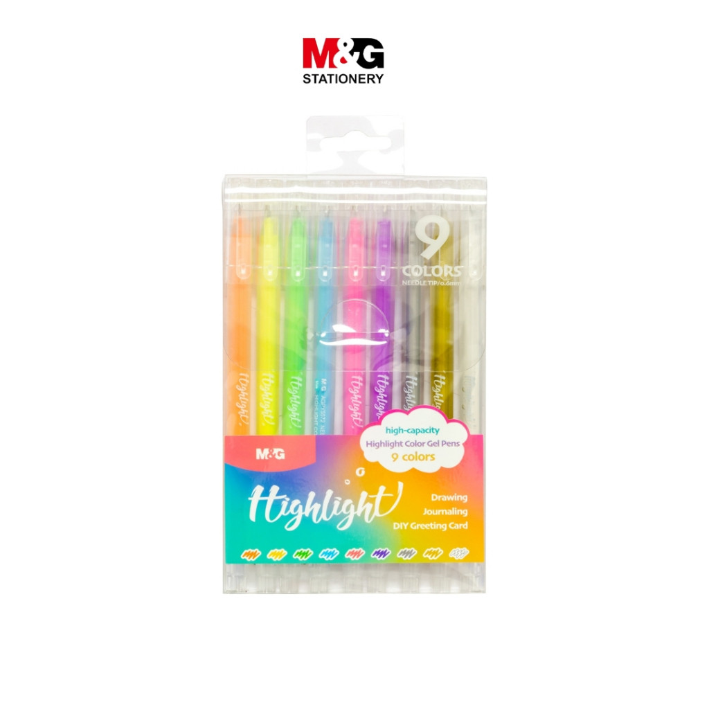 

Highlight Color Gel Pen Warna M&G Pulpen Gel Warna Set 9 Warna #AGPY5572 Art Gel Pen/Craft Pen/Highlight Pen Kreasi Journal DIY 9 Warna Tip 0.6mm