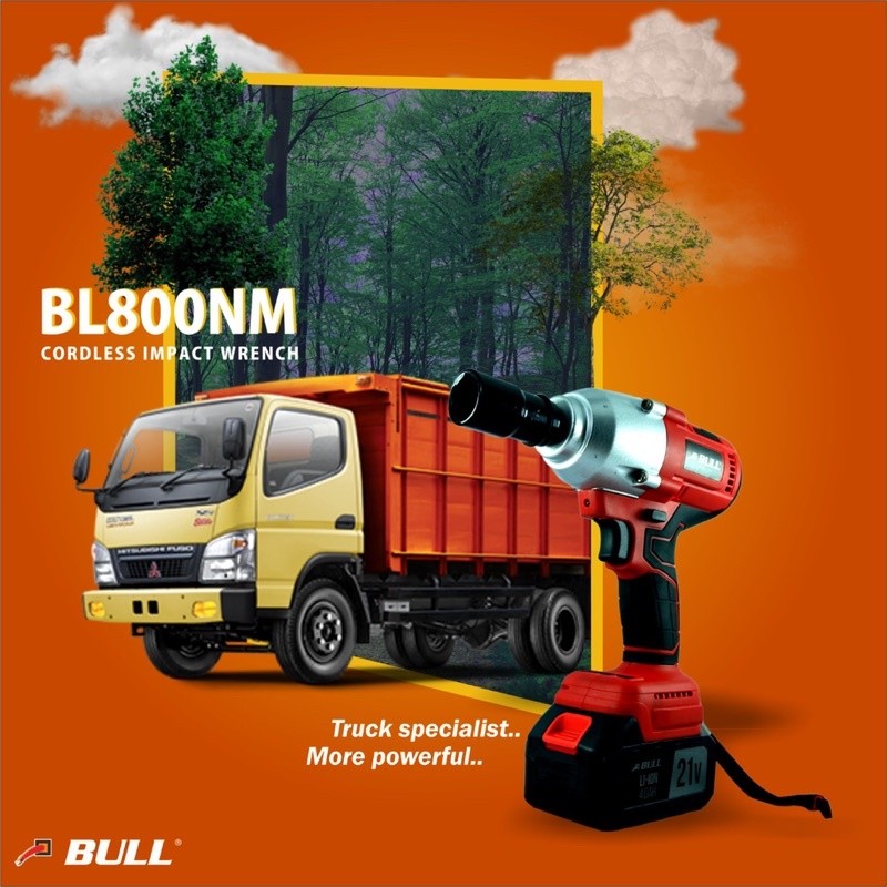 BULL pembuka baut truk baterai heavy duty / cordless impact wrench baterai BL800NM torsi 800NM untuk