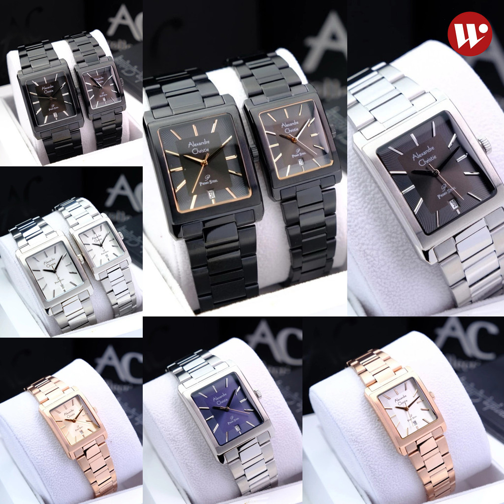 AC 1039 ALEXANDRE CHRISTIE AC1039 JAM TANGAN COUPLE RANTAI KOTAK ORIGINAL GARANSI RESMI