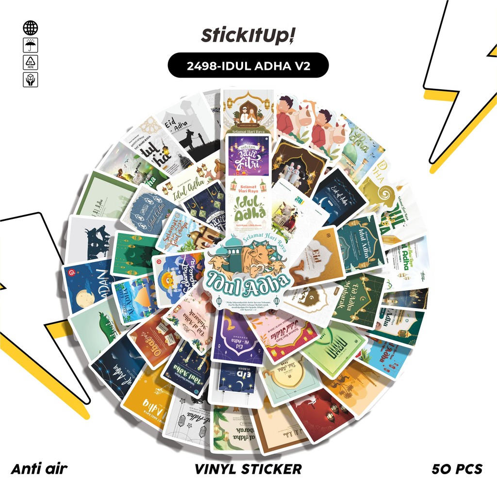 

COD✨ 50 Pcs Stiker Pack IDUL ADHA V2 Lucu Aesthetic Vynil Waterproof untuk Freebies Sticker Buku Journal Casing HP Laptop
