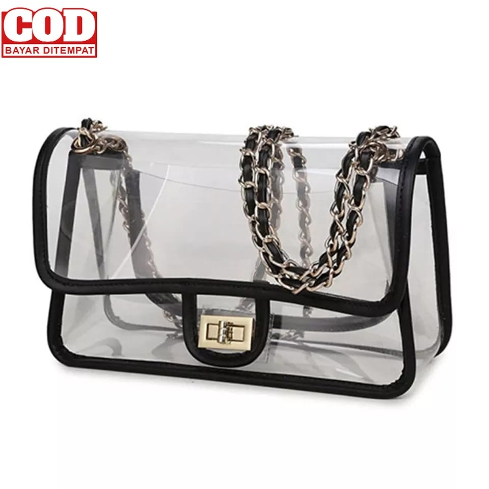 FLASH SALE 10.10 - TAS SELEMPANG TRANSPARAN MIKA PLASTIK - BEAUTY CUTE TRAVEL COSMETICS PVC WATERPRO