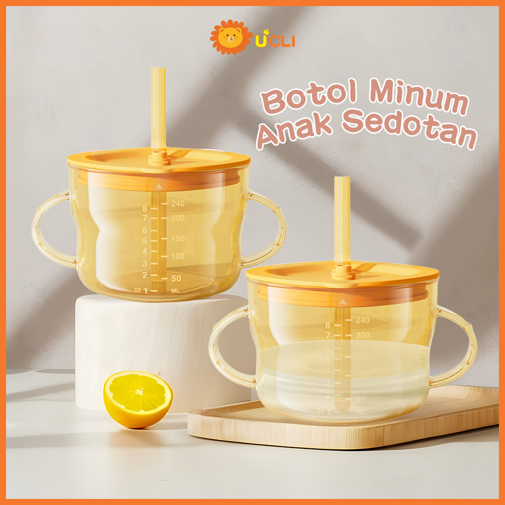 Ucli Gelas Sedotan Bayi Anak Straw Training Mug Gelas Minum bayi Anti Tumpah 240ml