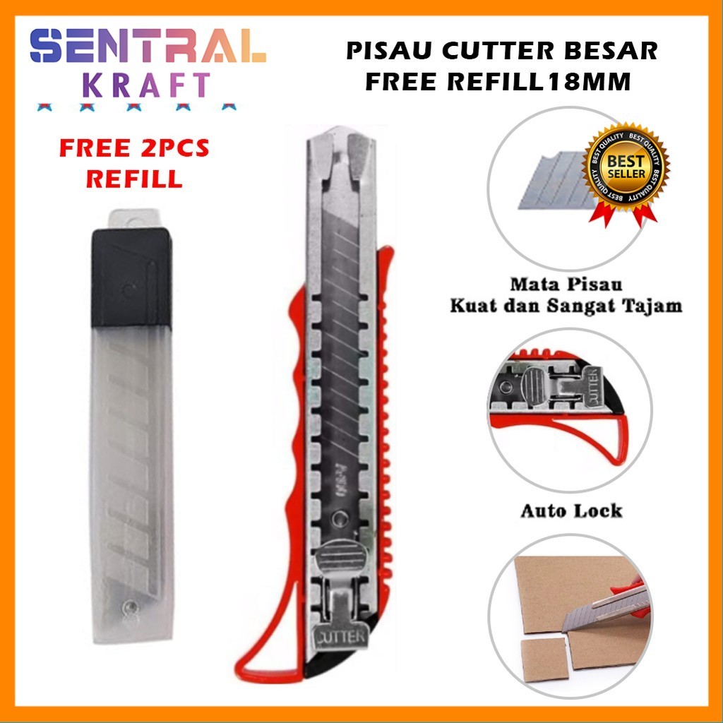 

Pisau Cutter Ukuran Besar FREE Refill 18mm Kater Pemotong Kertas Super Tajam Cuter Alat Potong Kardus Plastik Silet [SK]