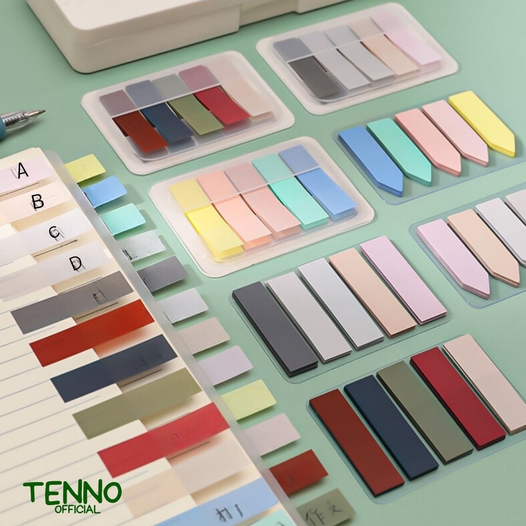 

TENNO Sticky Notes Set Isi 100 Lembar Index Mark Penanda Halaman Buku Stick Note Catatan Kertas Tempel Lucu Aesthetic Estetik Warna Soft Pastel Macaroon Rainbow Monochrome
