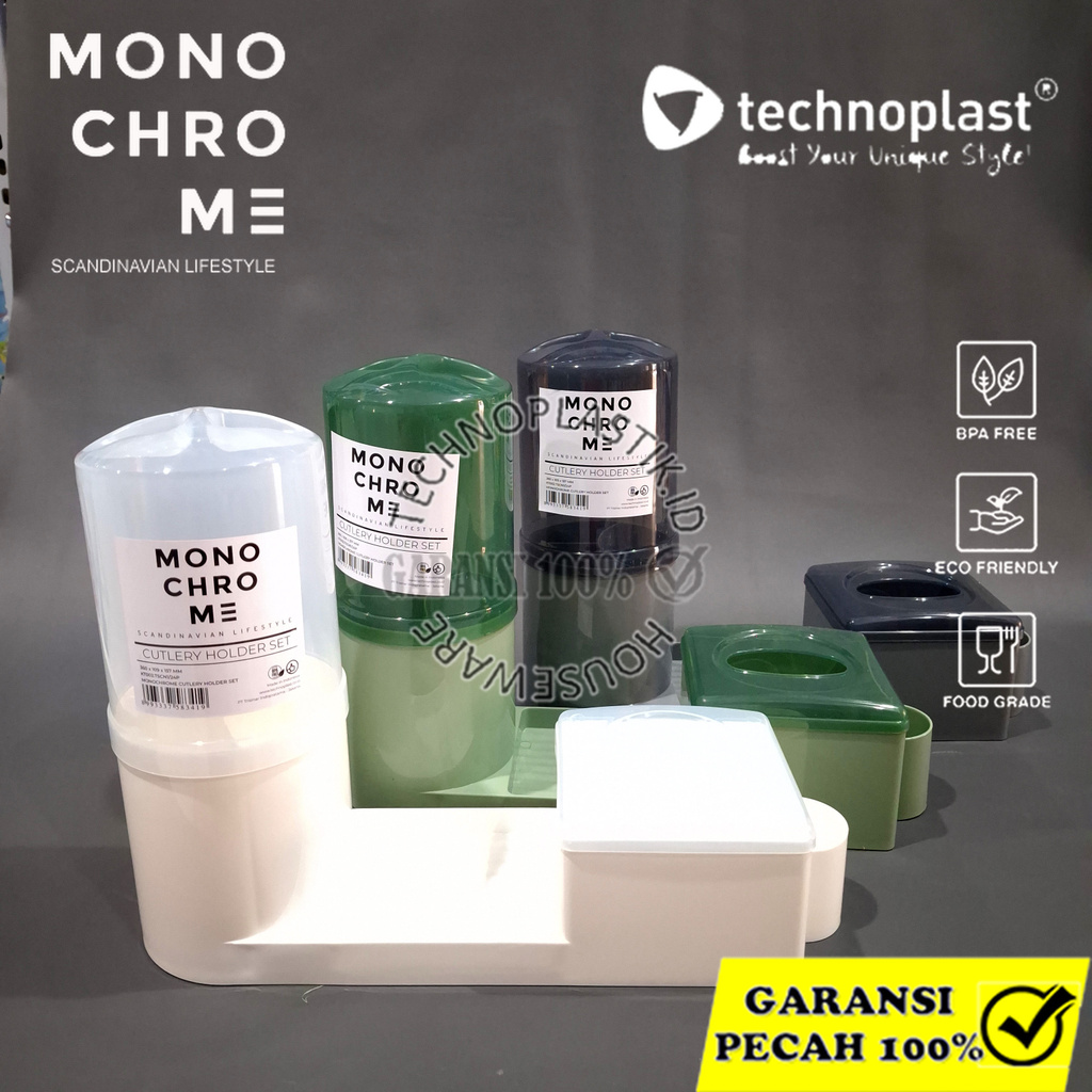 TECHNOPLAST NEW Monochrome Cultery Holder Set Tempat Sendok Garpu Dan Tisu 2In1