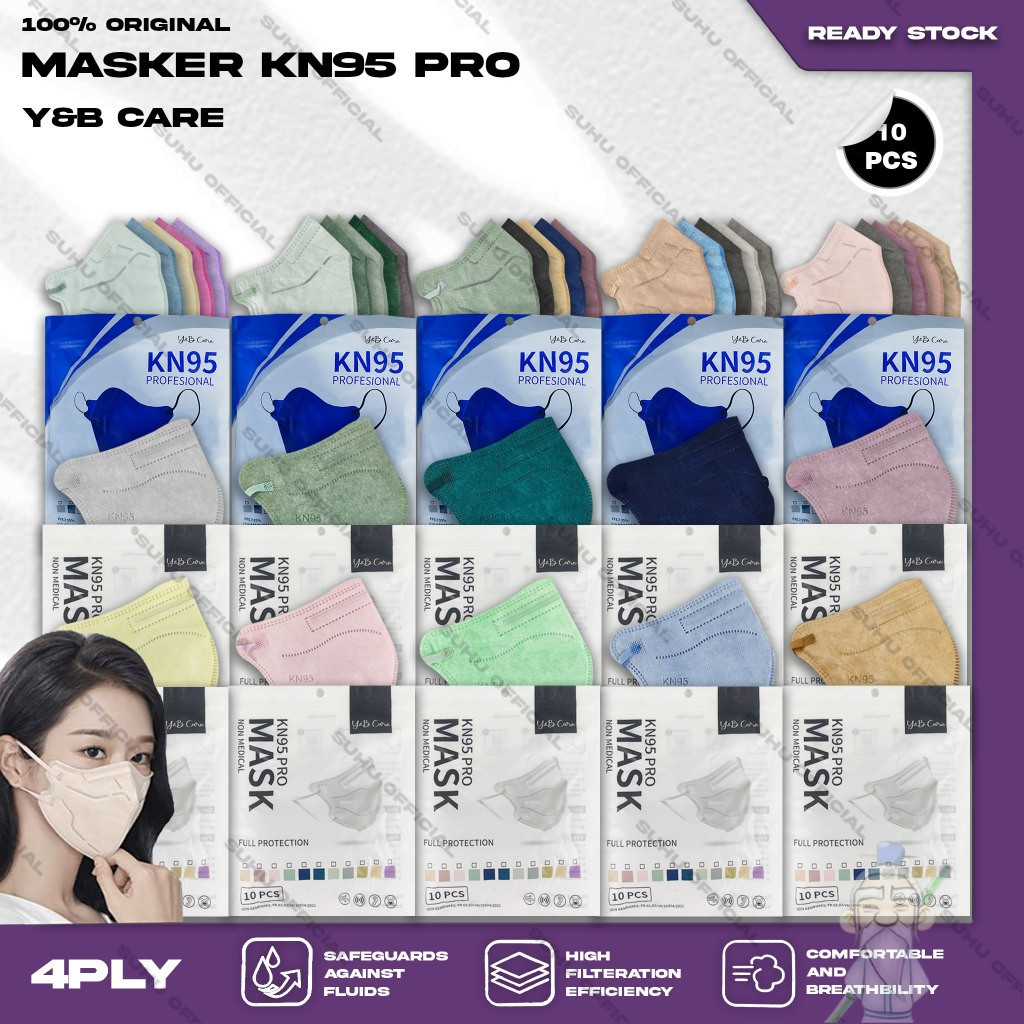 ACEH.ANSA131450  Masker KN95 PRO Y&B CARE 4Ply isi 10Pcs Putih Hitam Warna Warni 95PRO KN 95 PRO 4 P
