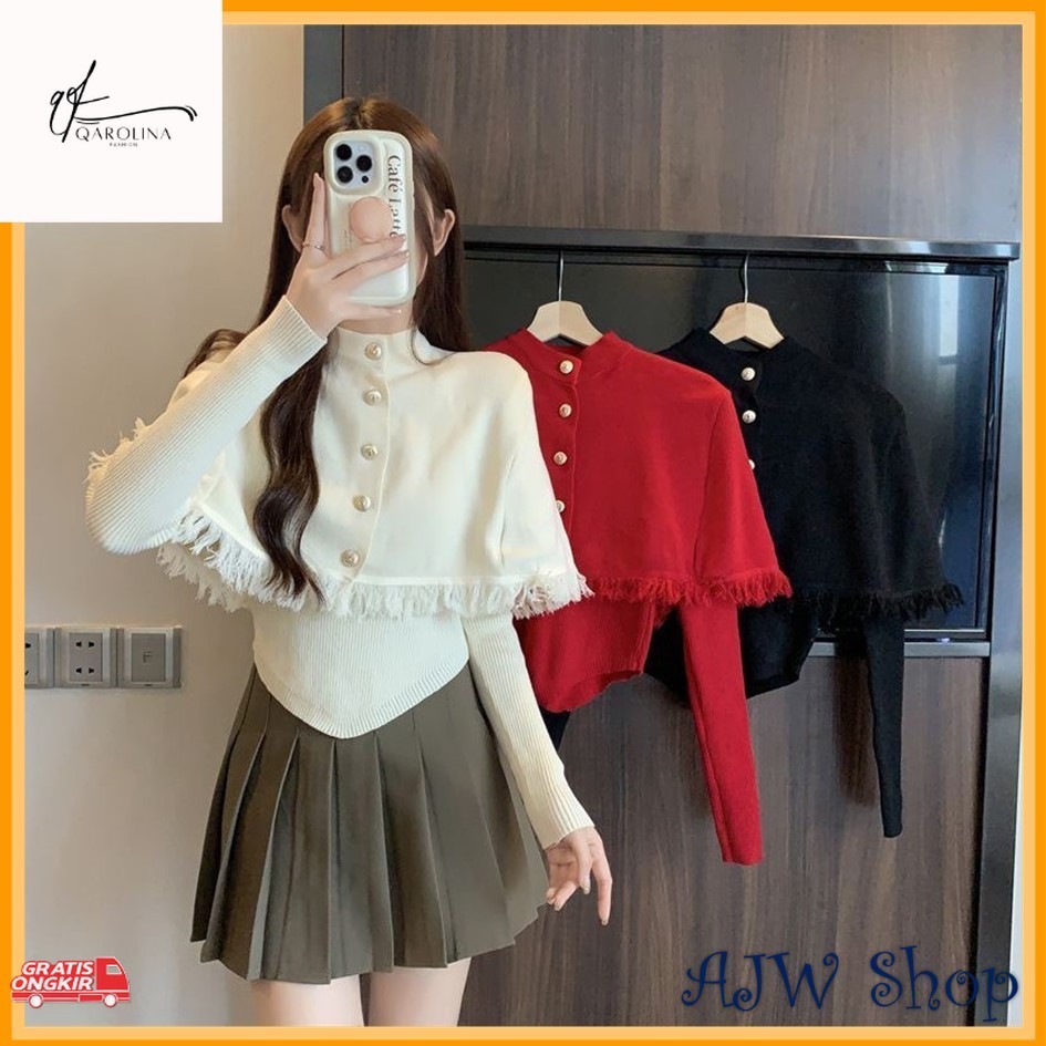 Baju Korea / AJW Atasan Wanita Rumbai Dada Knit Premium Lengan Panjang WCD | Baju Wanita Rumbai Dada