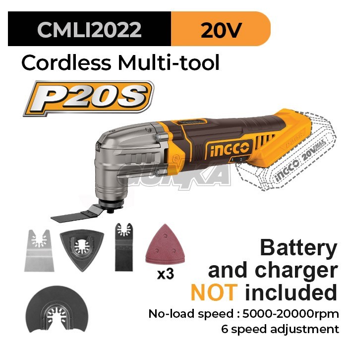 P20S Cordless Oscillating Multi Tool (+Acc 6-pcs) INGCO CMLI2022 Mesin Oskilasi Multiguna Multifungs