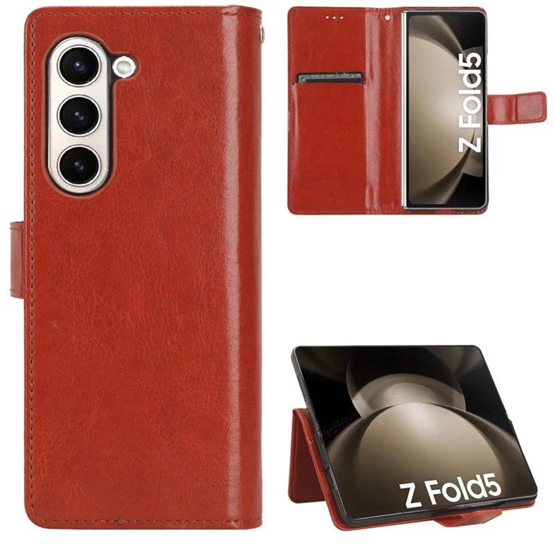 Casing HP Samsung Galaxy Z Lipat 5 Case Bahan kulit sapi mewah asli Cover Skin Holder Stand for Gala