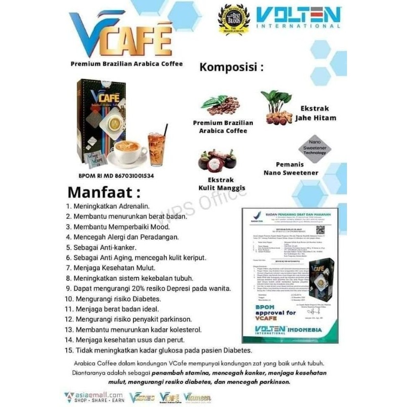 VOLTEN VCAFE BLACKTEA VCAFE KOPI VLAMEEN SUSU VCoffee Volten Brazilian Arabica 20 saset ASLI INDO