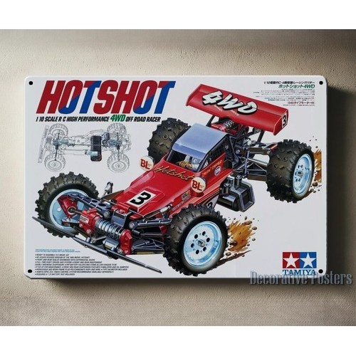 Metal Poster Rc Car Wall Deco Tin Sign Plaque Tamiya Hot Shot Buggy Box Art  -aluminum