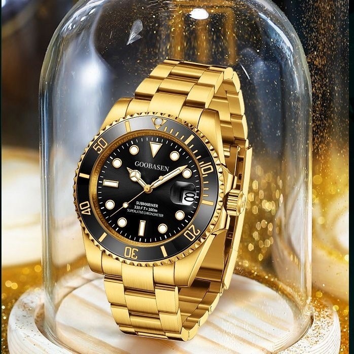 

Jam Tangan Pria Mekanik Imitasi Guberson Golden Green Water Ghost Kalender Kuarsa