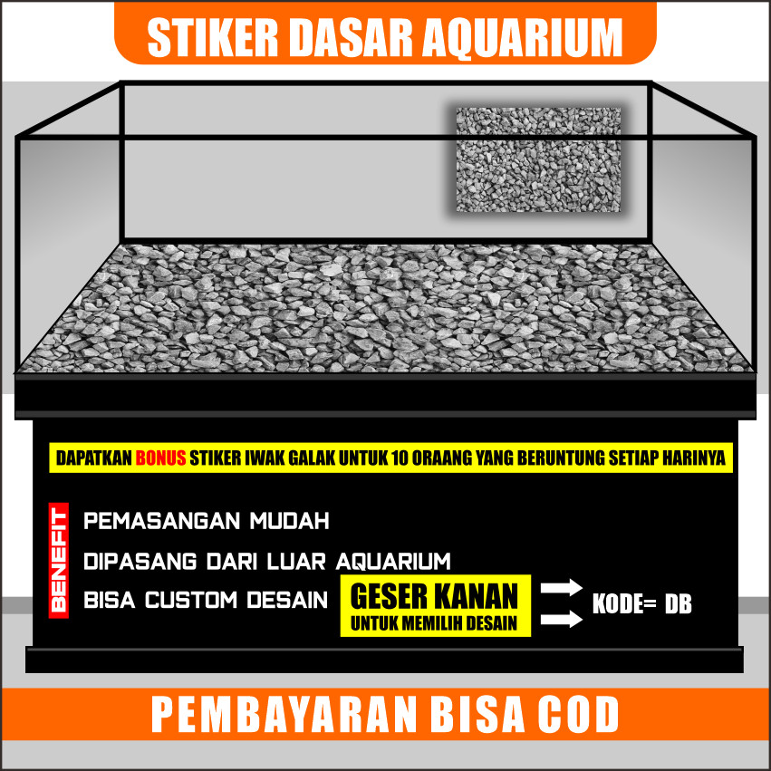 Stiker setiker sticker dasar wallpaper background aquaskep aquarium akuarium belakang 3d batu DB