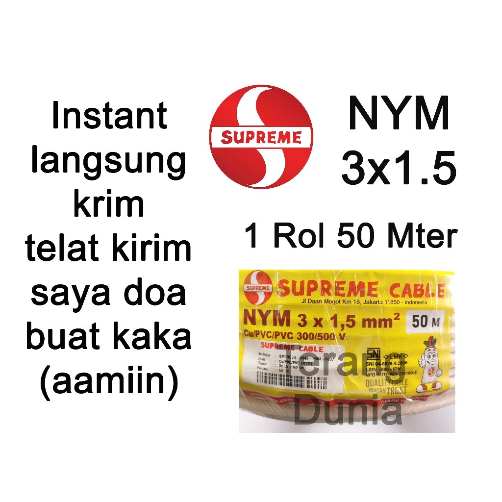 Kabel Tunggal 3x1.5 Supreme 50 meter 1 rol Kabel NYM 3x1.5 Supreme 1rol 50 meter Kabel Supreme Tungg