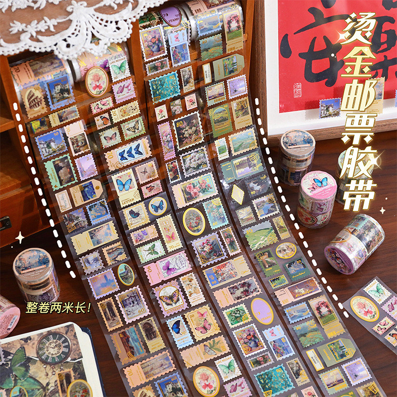 

[JUNE] Retro Stamp Sticker Roll Decor BuJo Bullet Journaling Scrapbooking Buku Harian Dekorasi