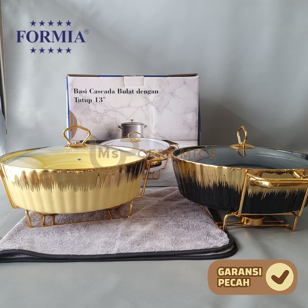 FORMIA Tempat Prasmanan Keramik Deep Round Casserole Cascada 13" Cantik Aesthetic Bermotif