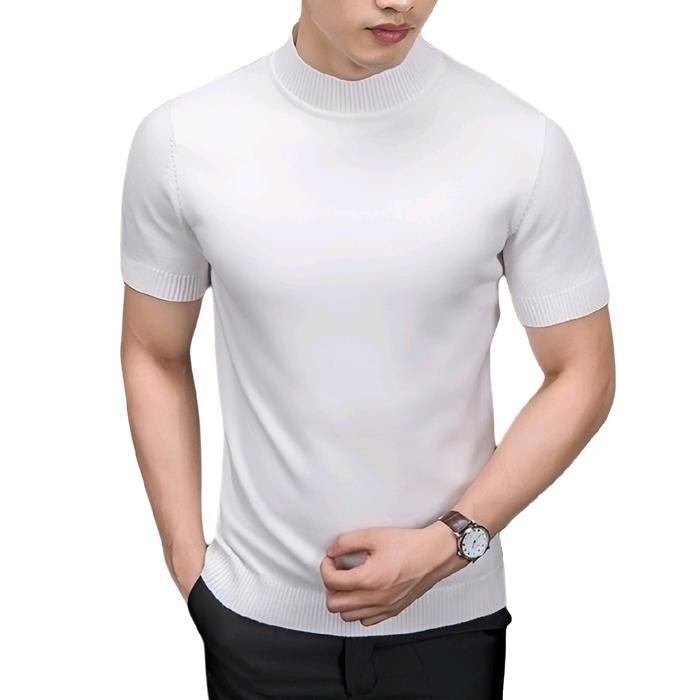 Kaos RIB turtleneck lengan pendek premium / kaos RIB hightneck / kaos rib kerah / kaos polos rajut p