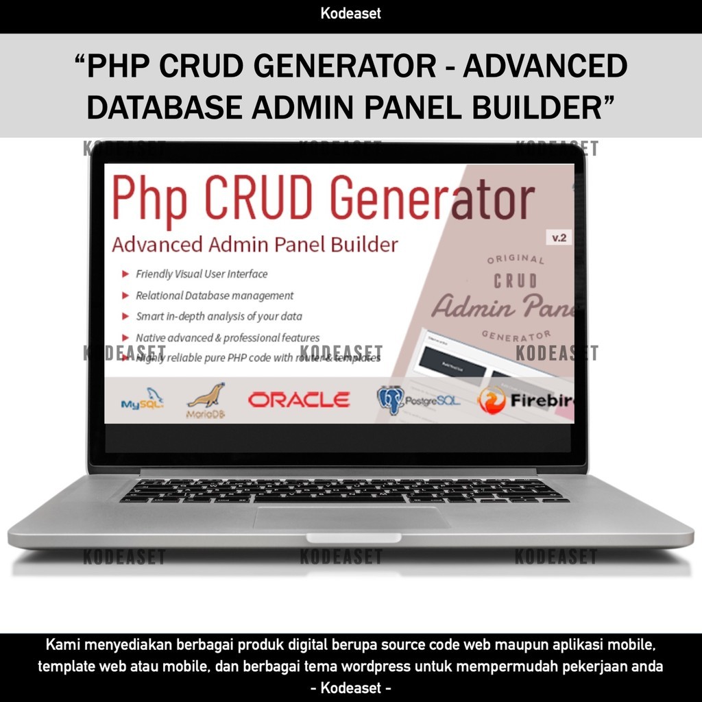 SOURCE CODE APLIKASI WEB PHP CRUD GENERATOR - ADVANCED DATABASE ADMIN PANEL BUILDER D399 KODEASET