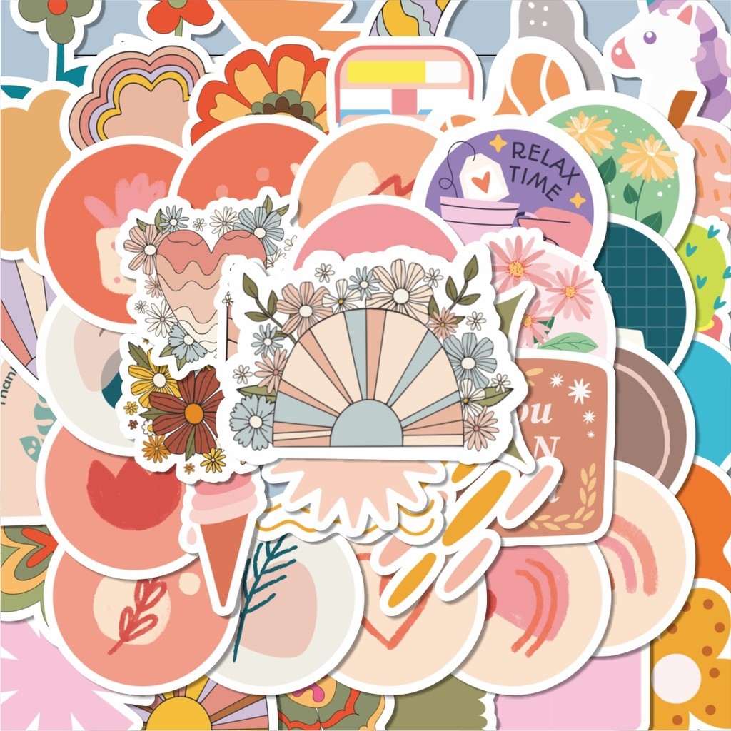 

100PCS Lucu Sticker Aesthetic Pastel Lucu Stiker Aesthetic Stiker Anti Air Stikers Berperekat Waterproof sticker decal buat Motor Helm Buku Journal Koper Casing HP Laptop Botol Minum Hadiah anak