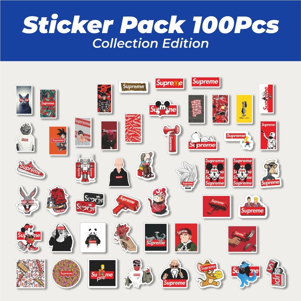 

Hot Stiker Logo Supreme Lucu Anti Air Stikers Berperekat Waterproof Sticker Decal Buat Motor Helm Buku Journal Koper Casing HP Laptop Botol Minum
