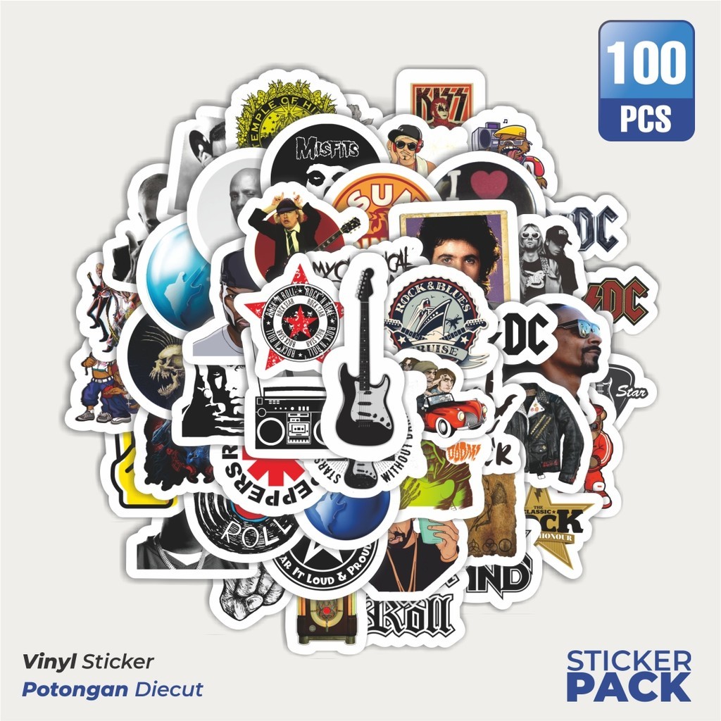 

100 PCS STIKER Rock Band Hip Hop Waterproof Aesthetic- Untuk Laptop, Motor, dan Helm - Paper Stationery Pack