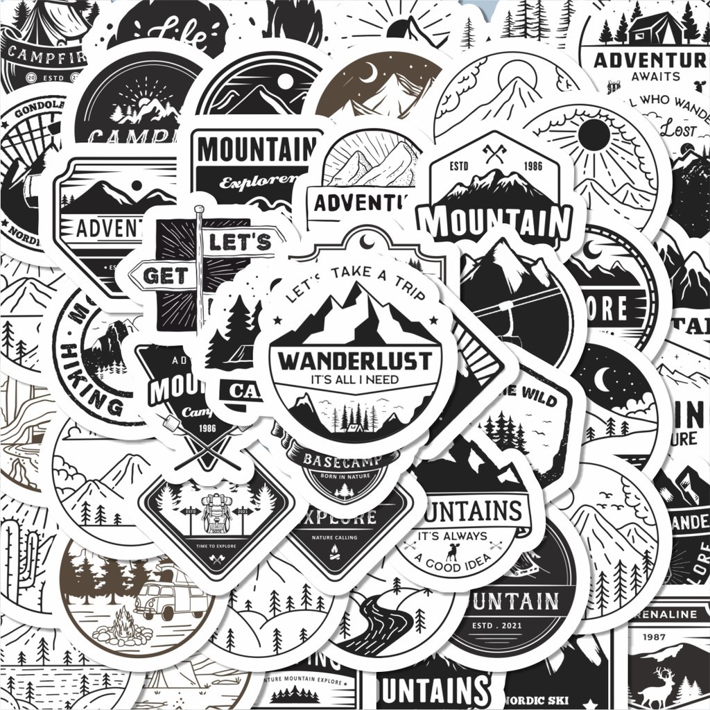 

100PCS Lucu Sticker Logo Outdoor Hitam Sticker Stiker Aesthetic Stiker Anti Air Stikers Berperekat Waterproof sticker decal buat Motor Helm Buku Journal Koper Casing HP Laptop Botol Minum Hadiah anak