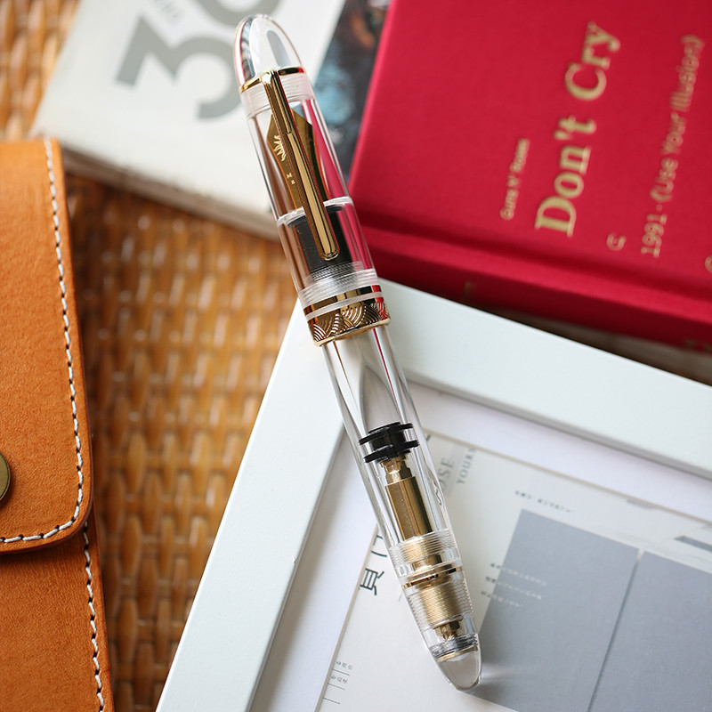 

New Large MAJOHN P140 NO.8 F/M Nib Acrylic Piston Transparent Fountain Pen Ebonite Feed Large Capacity Ink Writing Luxury Pen