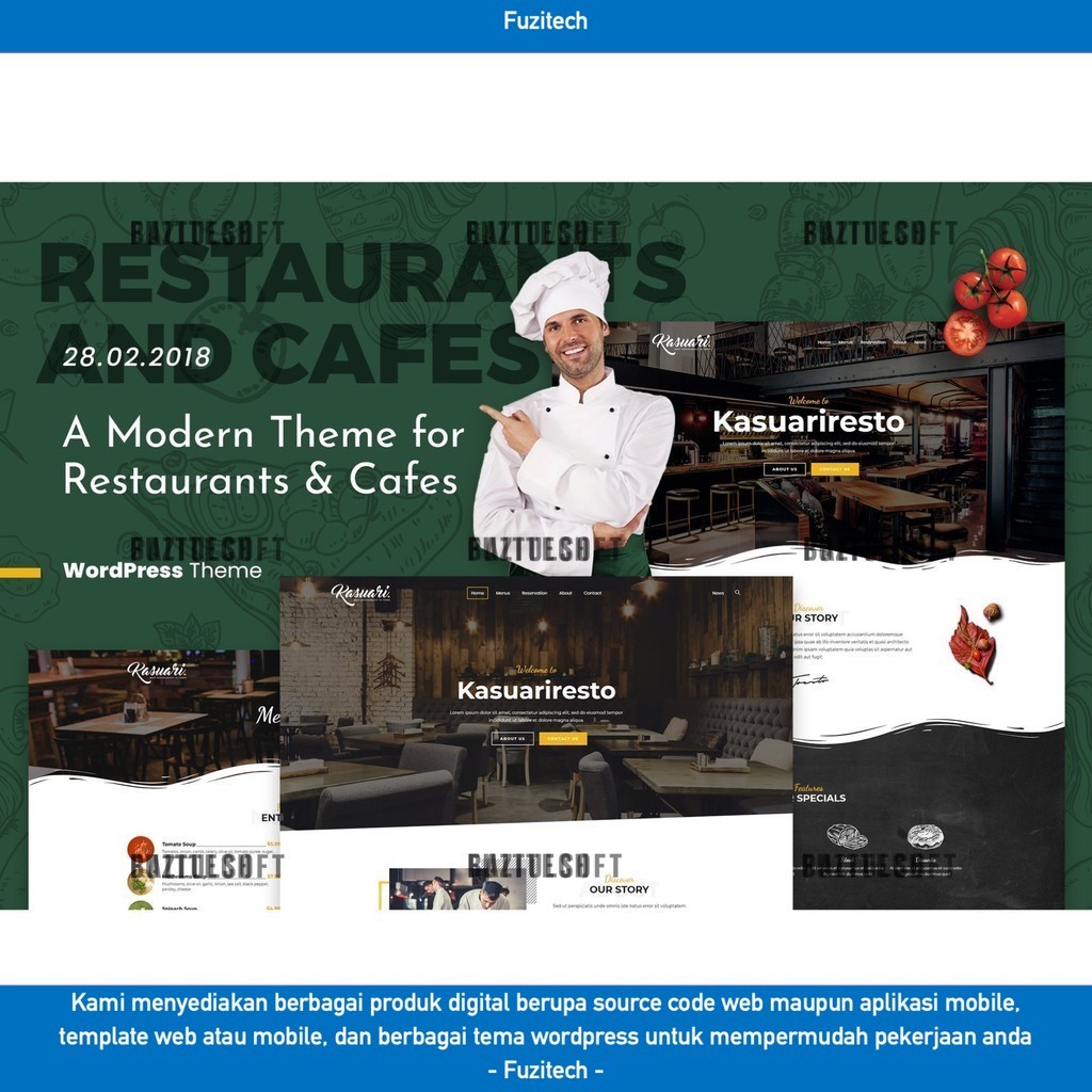 TEMA WORDPRESS KASUARI | RESTAURANTS AND CAFES   D5128 TEMPLATE WEB BY FUZITECH ORIGINAL