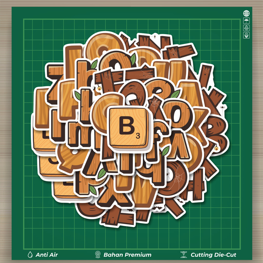 

HOT 50 PCS STIKER Stiker Alphabet Wood Stiker Stiker Fashion Cars Decal Dingin Kartu Album Custom Vinyl Anti Air- Sticker Aesthetic Buku Journal Koper Casing HP Tablet Laptop Helm Motor Botol Minum