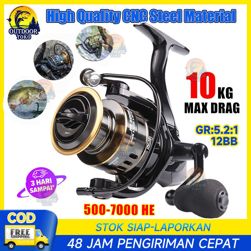 reel pancing alat pancing asli besi fishing reel 10kg drag 5.2:1 Kincir Logam Berkekuatan Tinggi, Gu