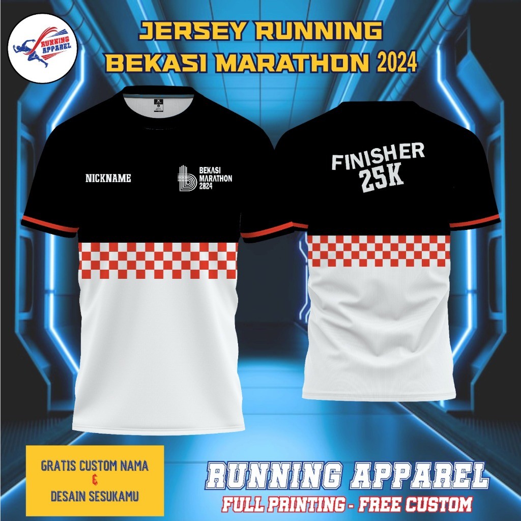 JARA Baju Jersey RUNNING BEKASI MARATHON 2024 FINISHER 25K (Bisa Request Kilometer), Jersey Olahraga