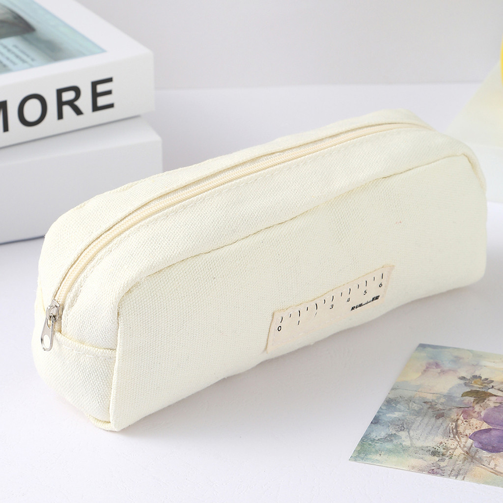 

1 pc monochrome pencil pouch, ruler pattern sewing style, stylish and portable school supplies, back-to-school essentials