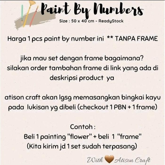 

PAINT BY NUMBER 40 X 50 CM , NO FRAME - Mix - PASANG FRAME