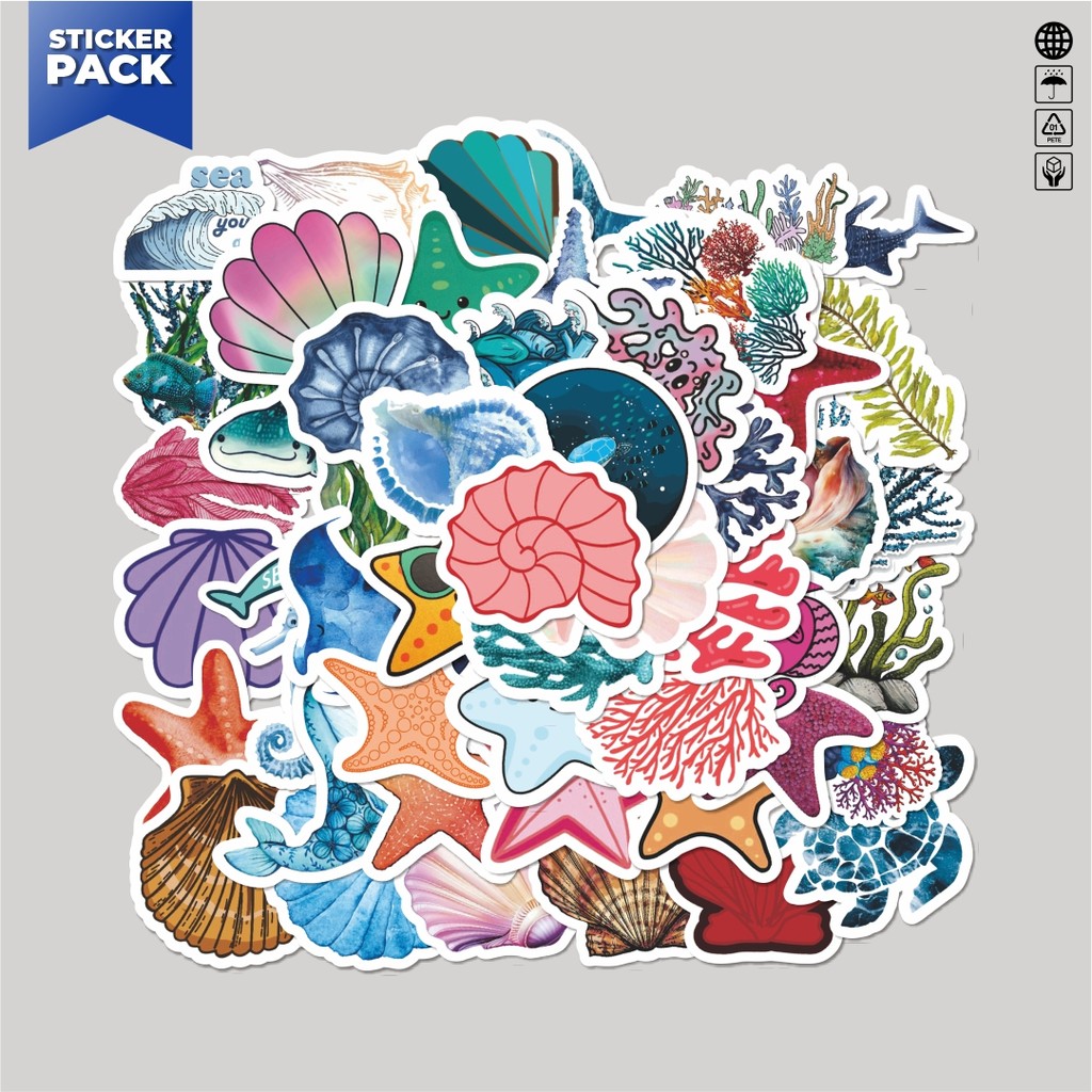 

[100PCS]Stiker Pack Stiker Magic Sea Series Aesthetic Vinyl Anti Air Dekorasi Sticker Laptop Buku Journal Koper Helm Casing HP Gitar Helm Skateboard