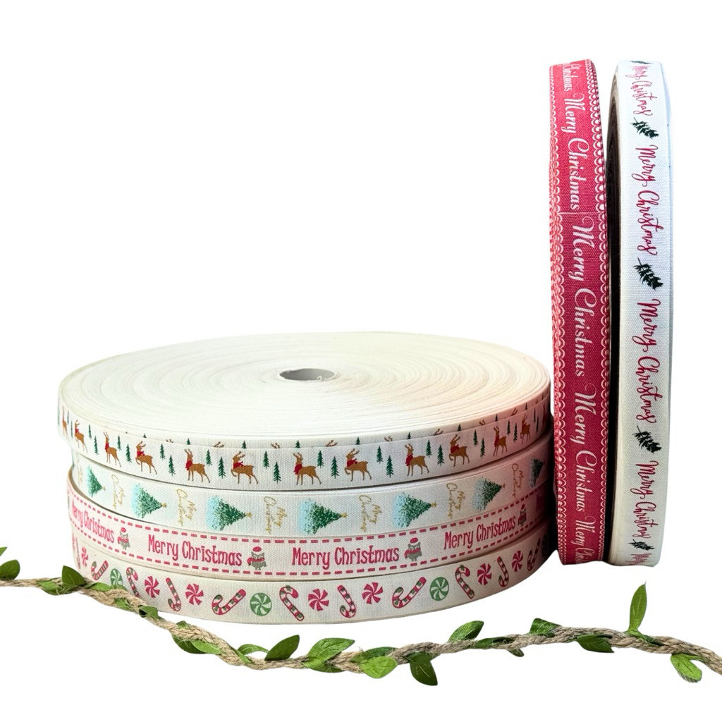 

1 YARD ( 90 CM ) - PITA KATUN MOTIF NATAL SIZE 1.5 CM / PITA HAMPERS CHRISTMAS / PITA LABEL KADO