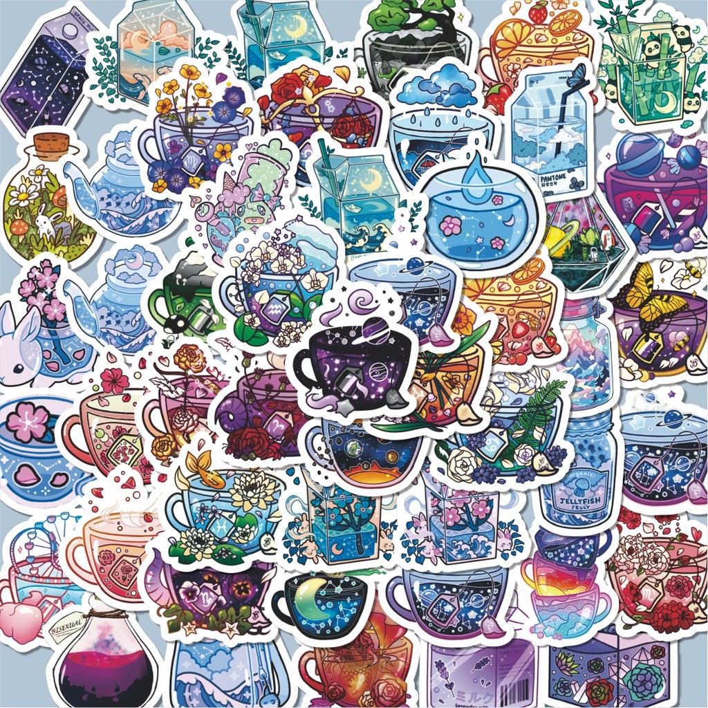 

100PCS Lucu Stiker Colorful Cups Stiker Aesthetic Stiker Anti Air Stikers Berperekat Waterproof sticker decal buat Motor Helm Buku Journal Koper Casing HP Laptop Botol Minum Hadiah anak