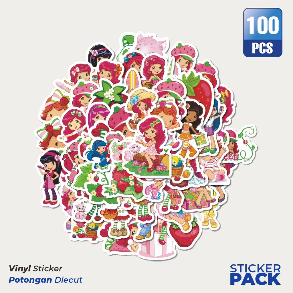 

Super Hemat! 100 PCS Stiker Kartun Strawberry Shortcake Waterproof Aesthetic- Untuk Laptop, Motor, dan Helm - Paper Stationery Pack